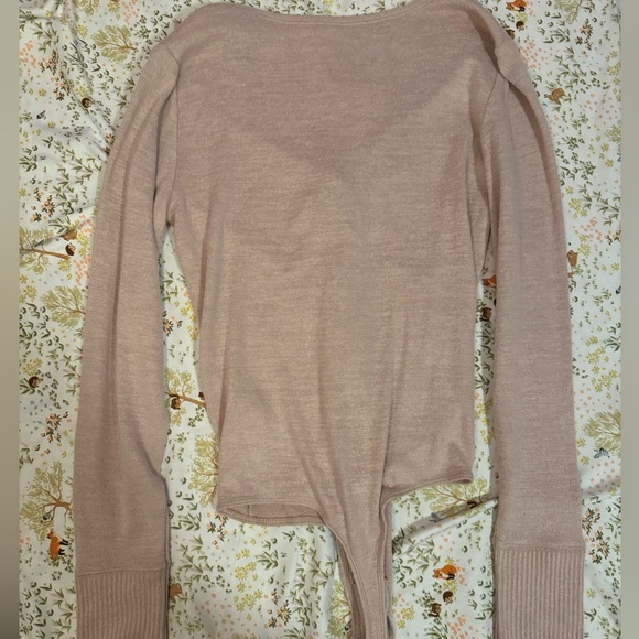 Abercrombie Soft & Cozy Dusty Pink Mauve Long Sleeve Tie Front Bodysuit - Picture 4 of 4